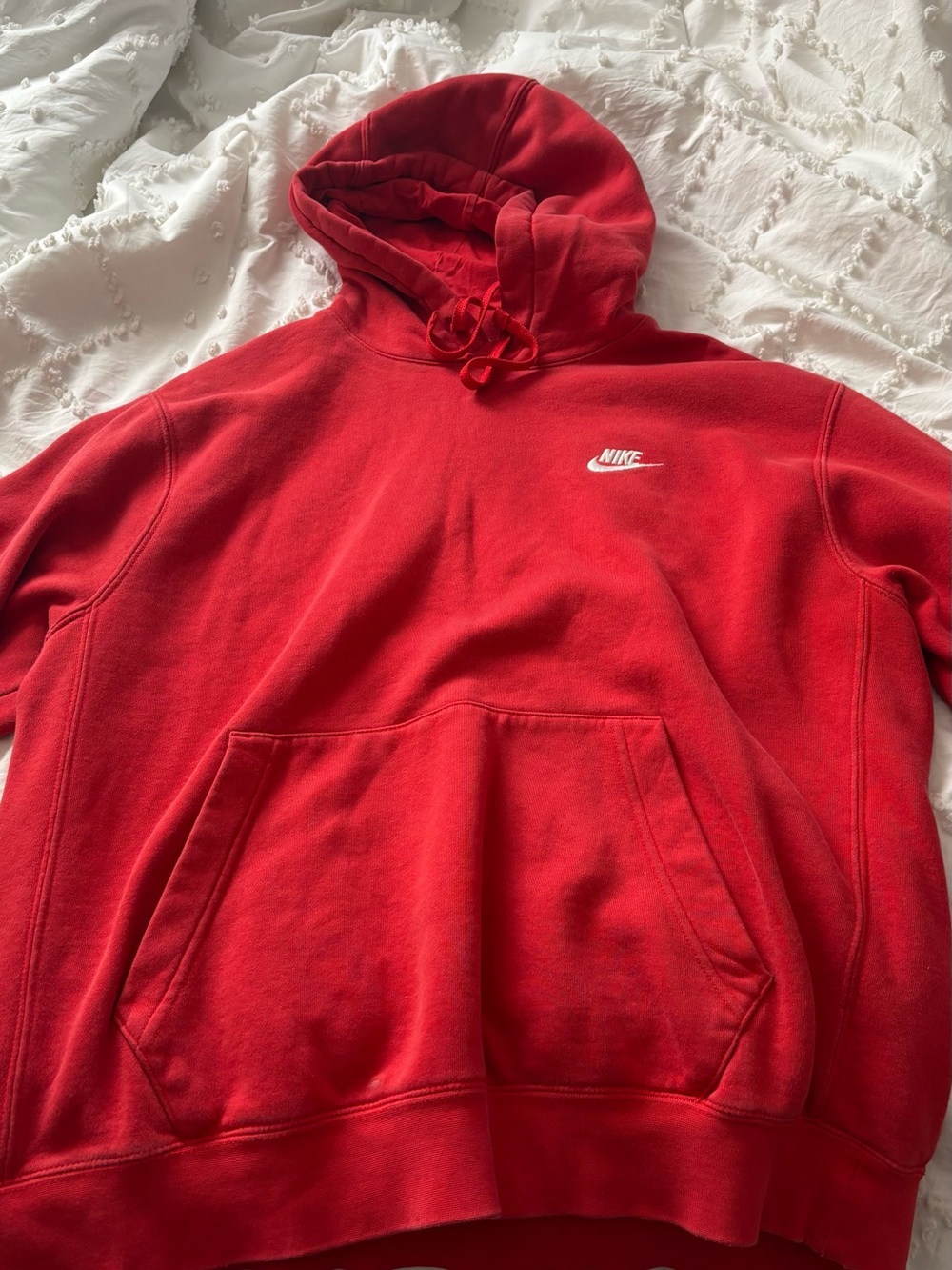 Nike Red Men's Crewneck Hoodie with Small Swoosh